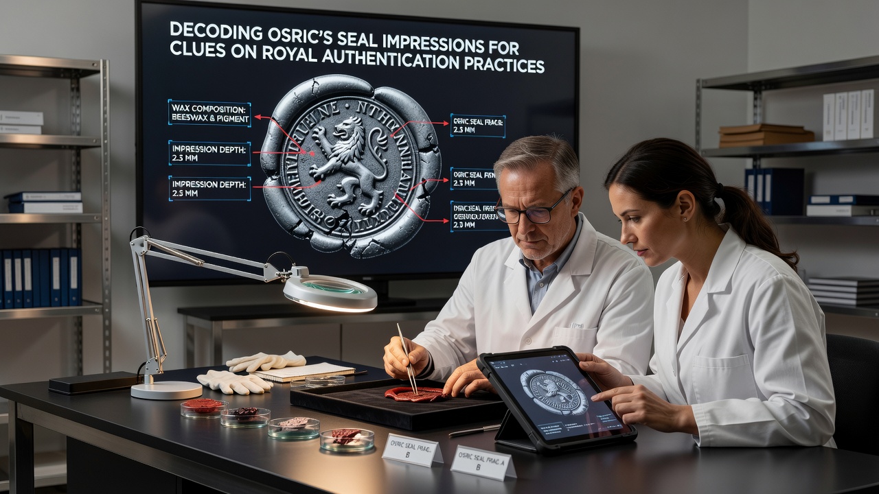 Archaeological team examining seal impressions under controlled lighting to study details of royal authentication marks